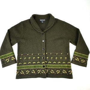 Vtg Herman Geist Jacket Womens Large Green 100% Wool 5 Button Sweater Jacket